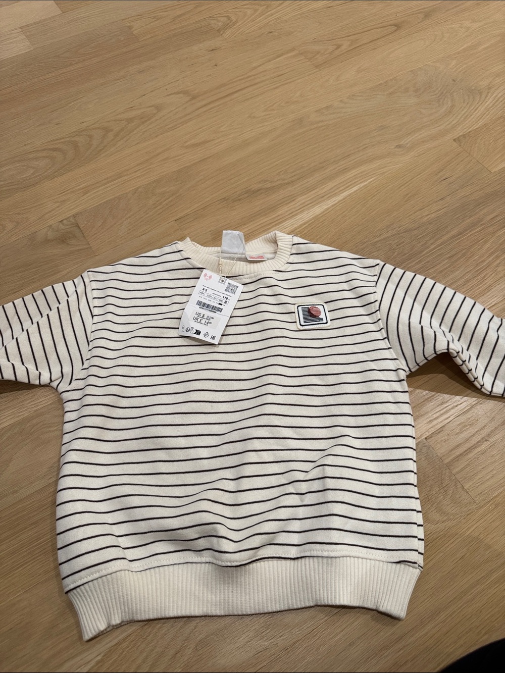 Zara Cream Striped Kids Sweatshirt with Black Lines